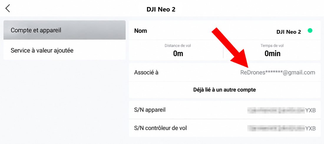 La ligne « Associé à » et la mention « Déjà lié à un autre compte ».